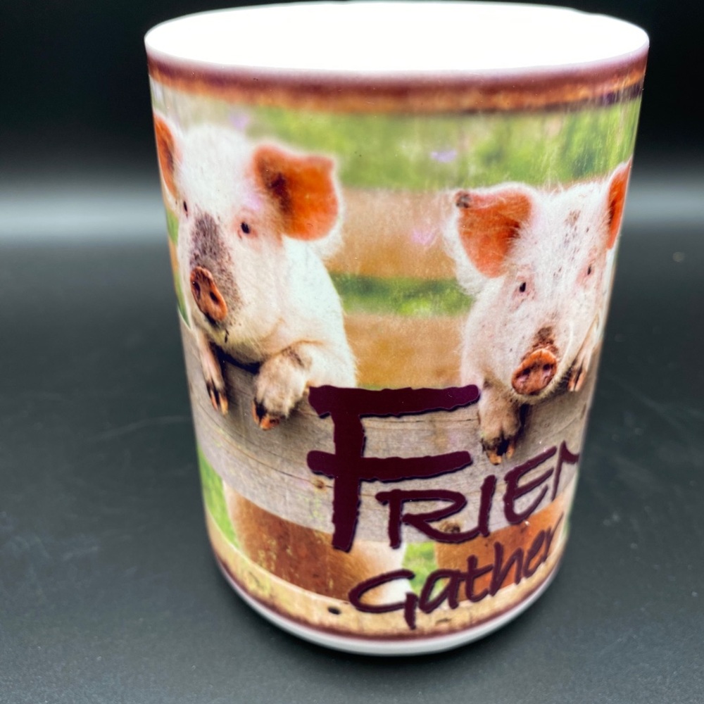 Friends Gather Here Pigs On Fence Coffee Mug pig